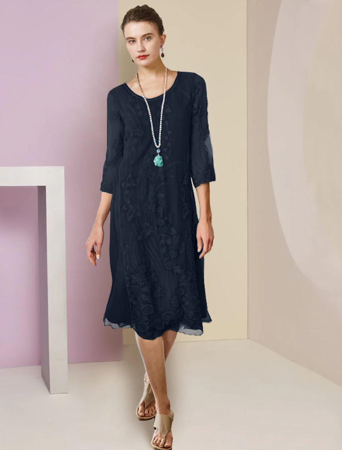 Sheath Chiffon Applique Knee-Length Wedding Dress - Chloe Dress