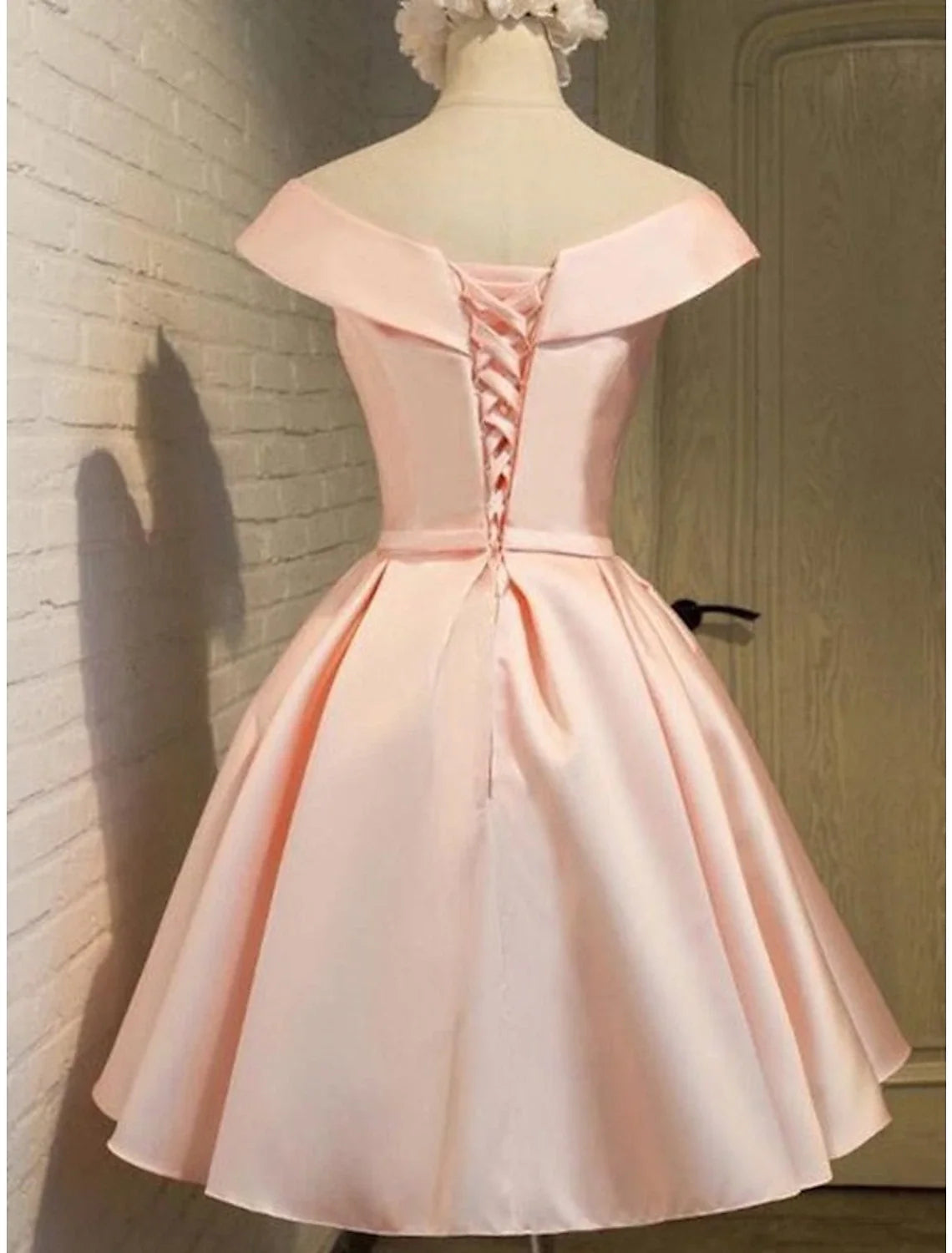 Pink A-Line Off-Shoulder Satin Sleeveless Mini Homecoming Dress - Chloe Dress
