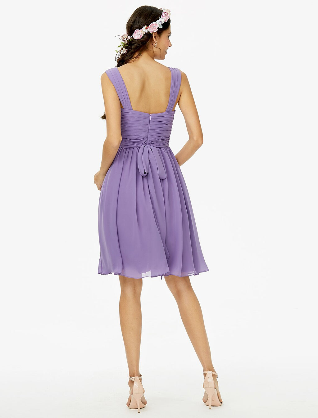 A-Line Chiffon Sleeveless Open Back Knee-Length Wedding Dress - Chloe Dress
