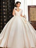 Ball Gown V-Neck Satin Short Sleeve Train Mini Wedding Gown - Chloe Dress
