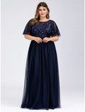 A-Line Tulle Short Sleeve Applique Floor-Length Prom Dress - Chloe Dress