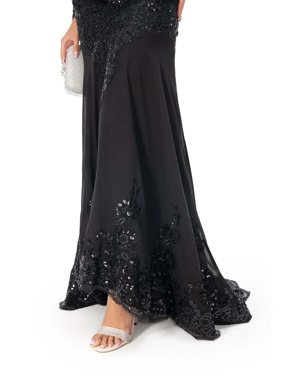 Black Mermaid Illusion Lace Long Sleeve Train Evening Gown - Chloe Dress