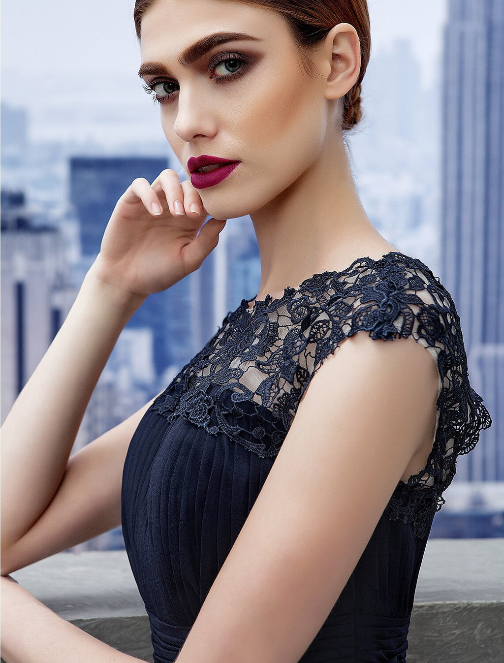 A-Line Chiffon Short Sleeve Floor-Length Evening Gown - Chloe Dress