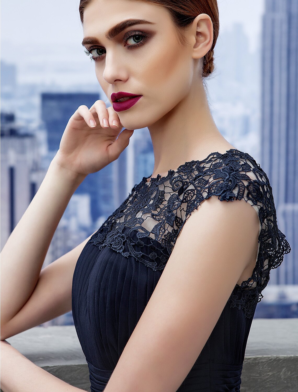 A-Line Chiffon Short Sleeve Floor-Length Evening Gown - Chloe Dress