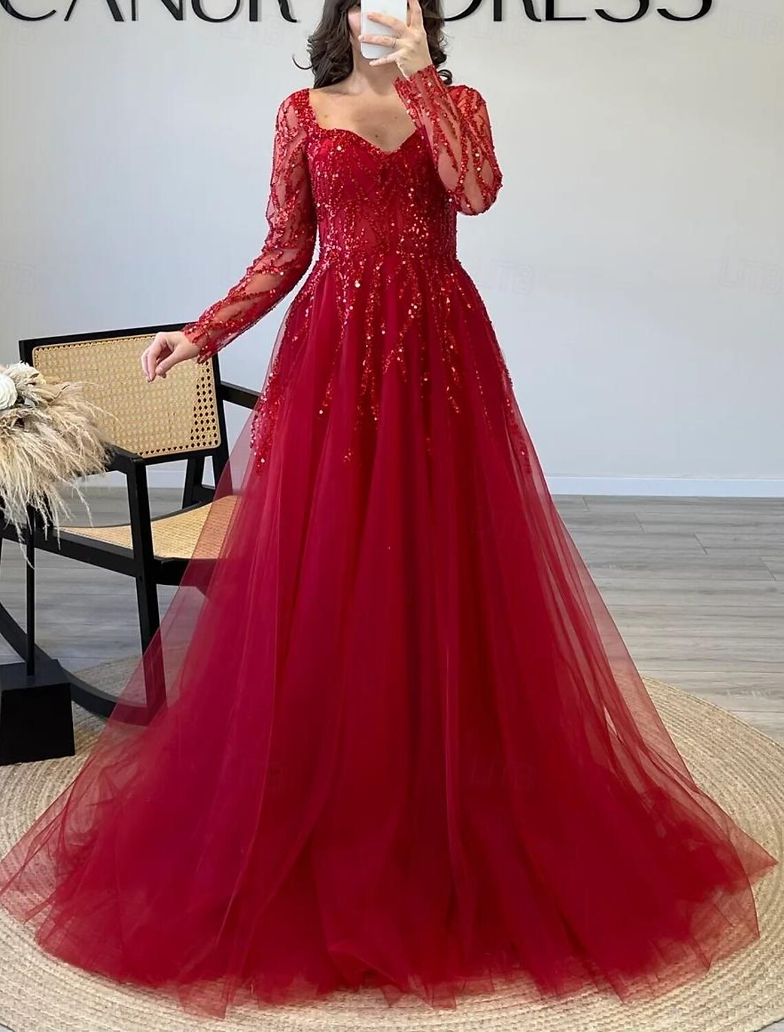 A-Line Square Neck Tulle Sleeveless Floor-Length Prom Dress - Chloe Dress