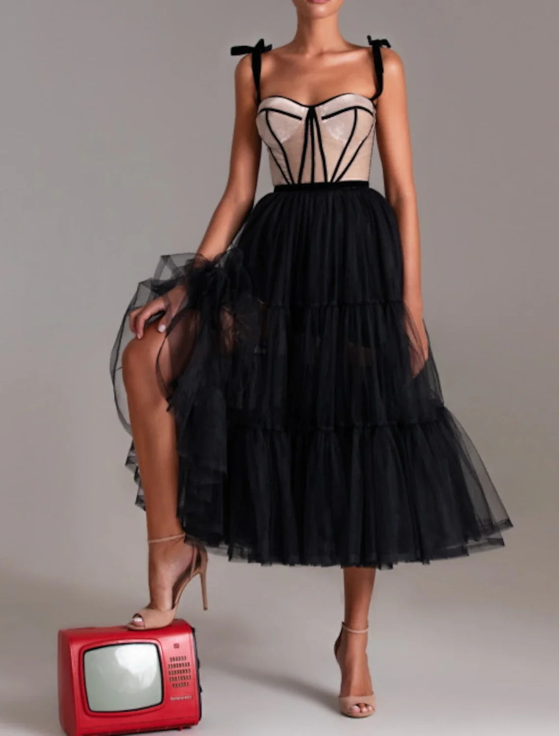 A-Line Sweetheart Tulle Sleeveless Pleated Tea-Length Wedding Dress - Chloe Dress