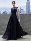 A-Line Chiffon Short Sleeve Floor-Length Evening Gown - Chloe Dress