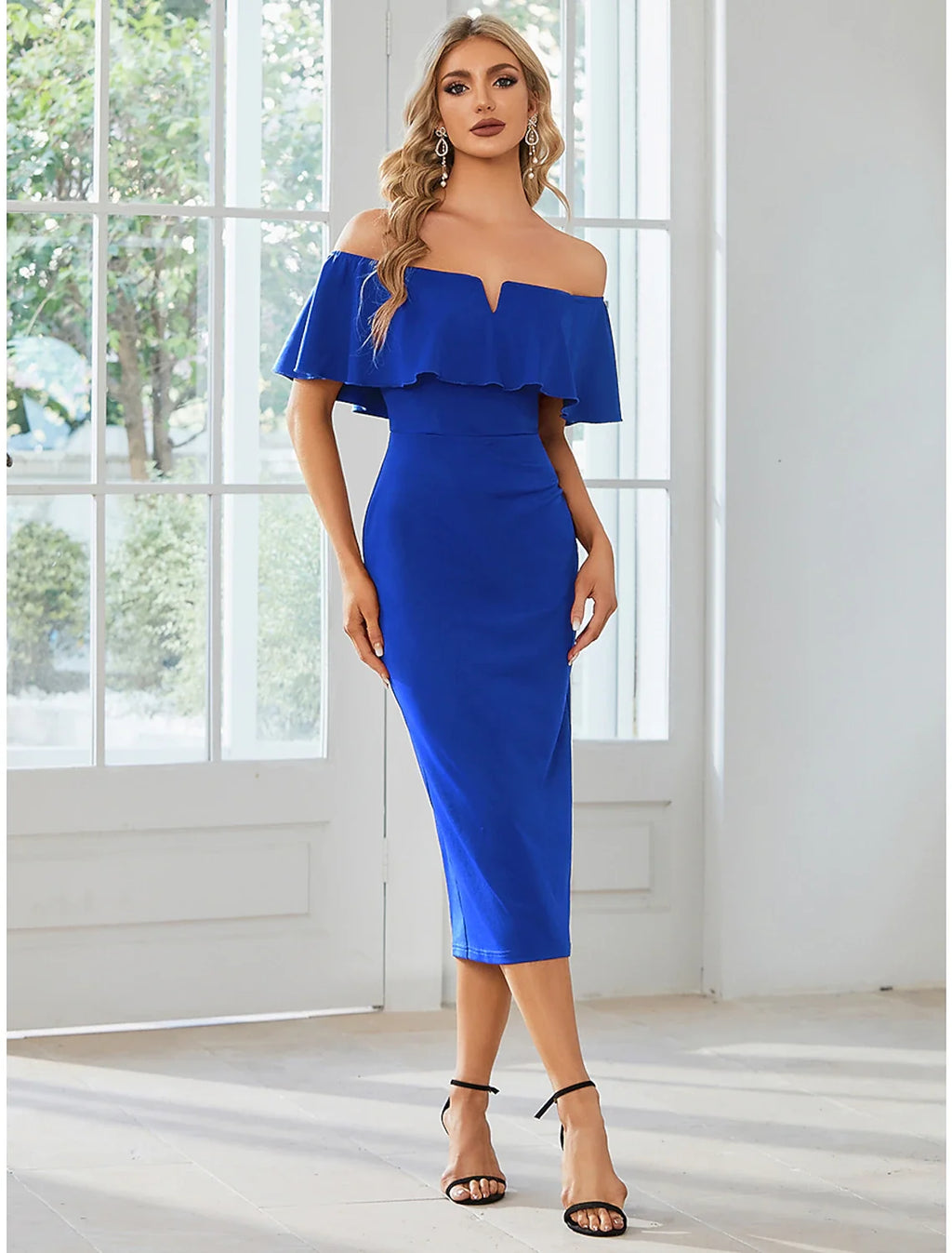 Sheath Off-Shoulder Short Sleeve High Slit Mini Wedding Dress - Chloe Dress