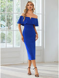Sheath Off-Shoulder Short Sleeve High Slit Mini Wedding Dress - Chloe Dress
