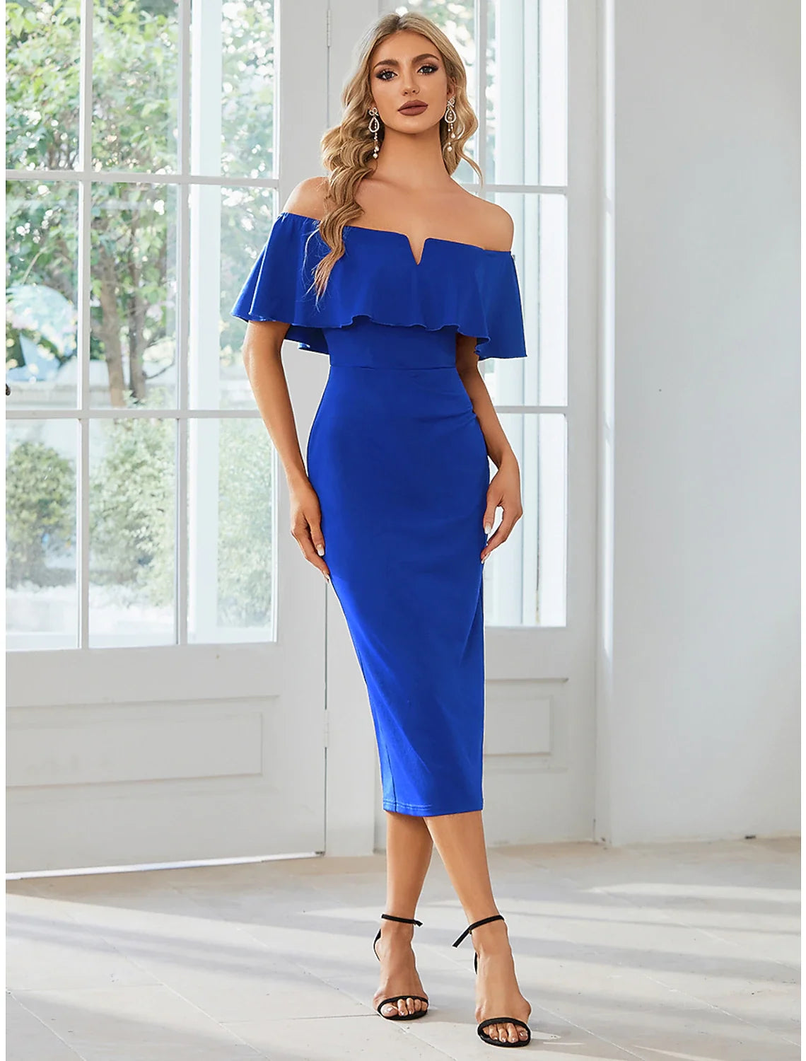 Sheath Off-Shoulder Short Sleeve High Slit Mini Wedding Dress - Chloe Dress