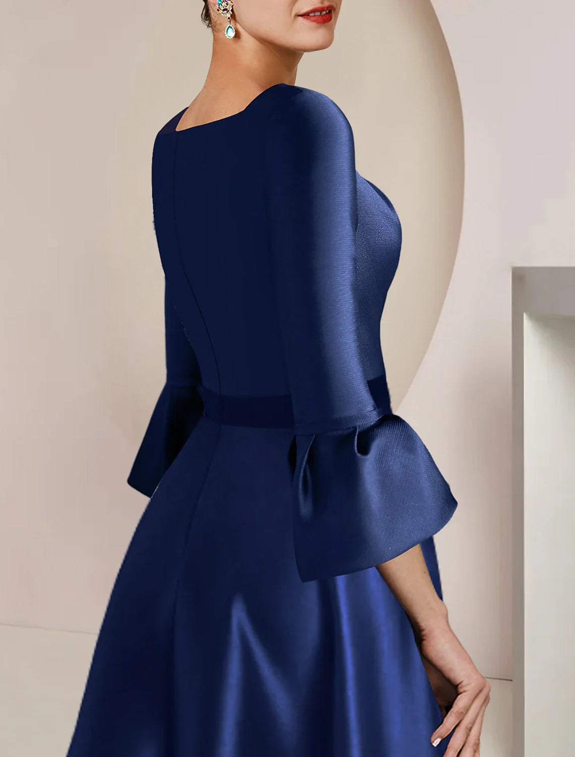 A-Line Satin Three-Quarter Sleeve Tea-Length Wedding Dress - Chloe Dress