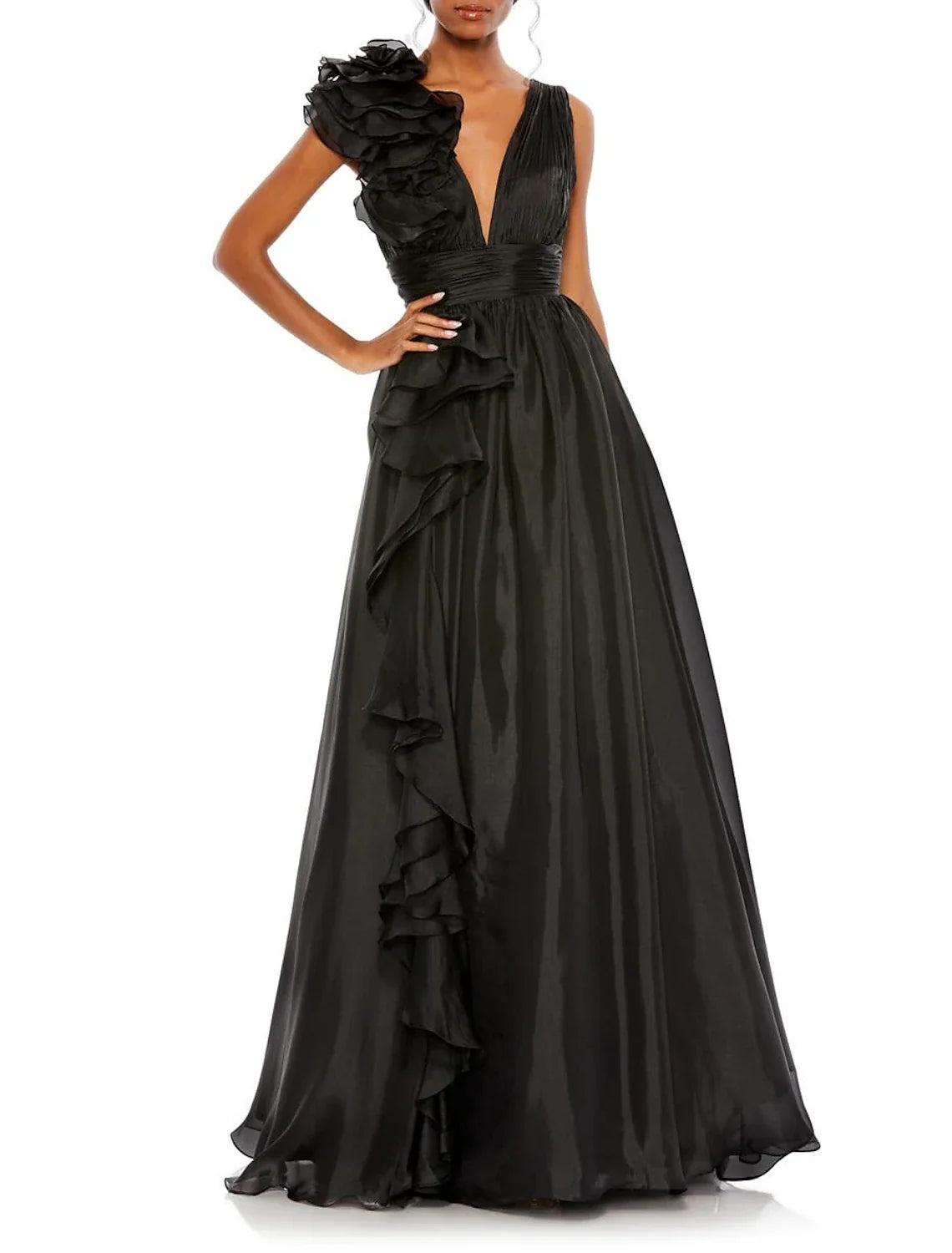 Green A-Line V-Neck Chiffon Sleeveless High Slit Floor-Length Evening Gown - Chloe Dress