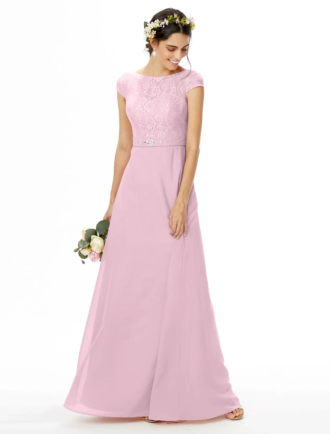 Sheath Chiffon Short Sleeve Floor-Length Wedding Dress - Chloe Dress