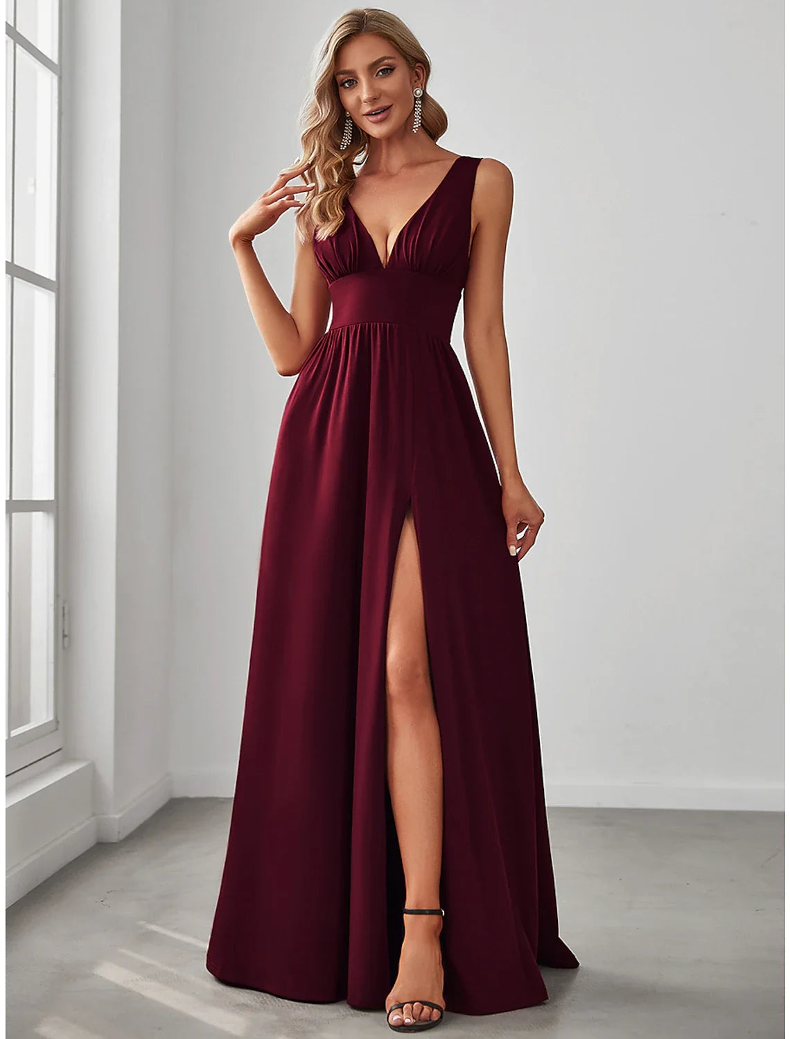 A-Line V-Neck Chiffon Sleeveless High Slit Floor-Length Evening Dress - Chloe Dress