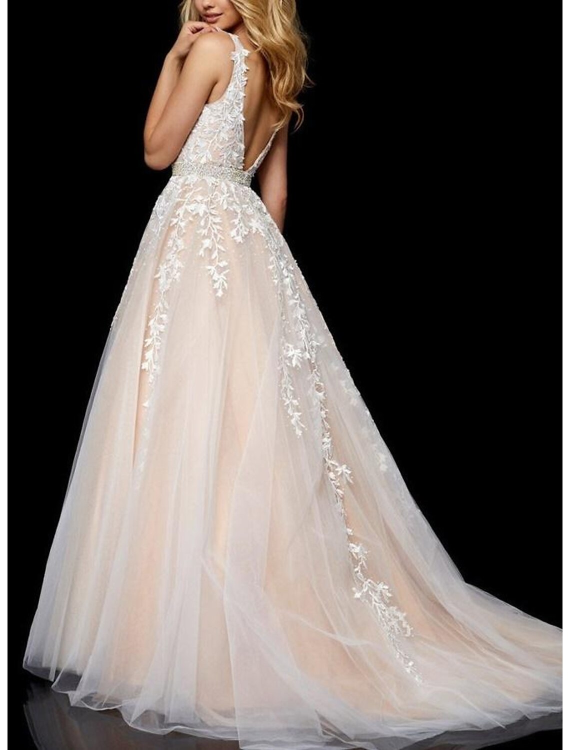 A-Line V-Neck Tulle Sleeveless Applique Floor-Length Prom Dress - Chloe Dress