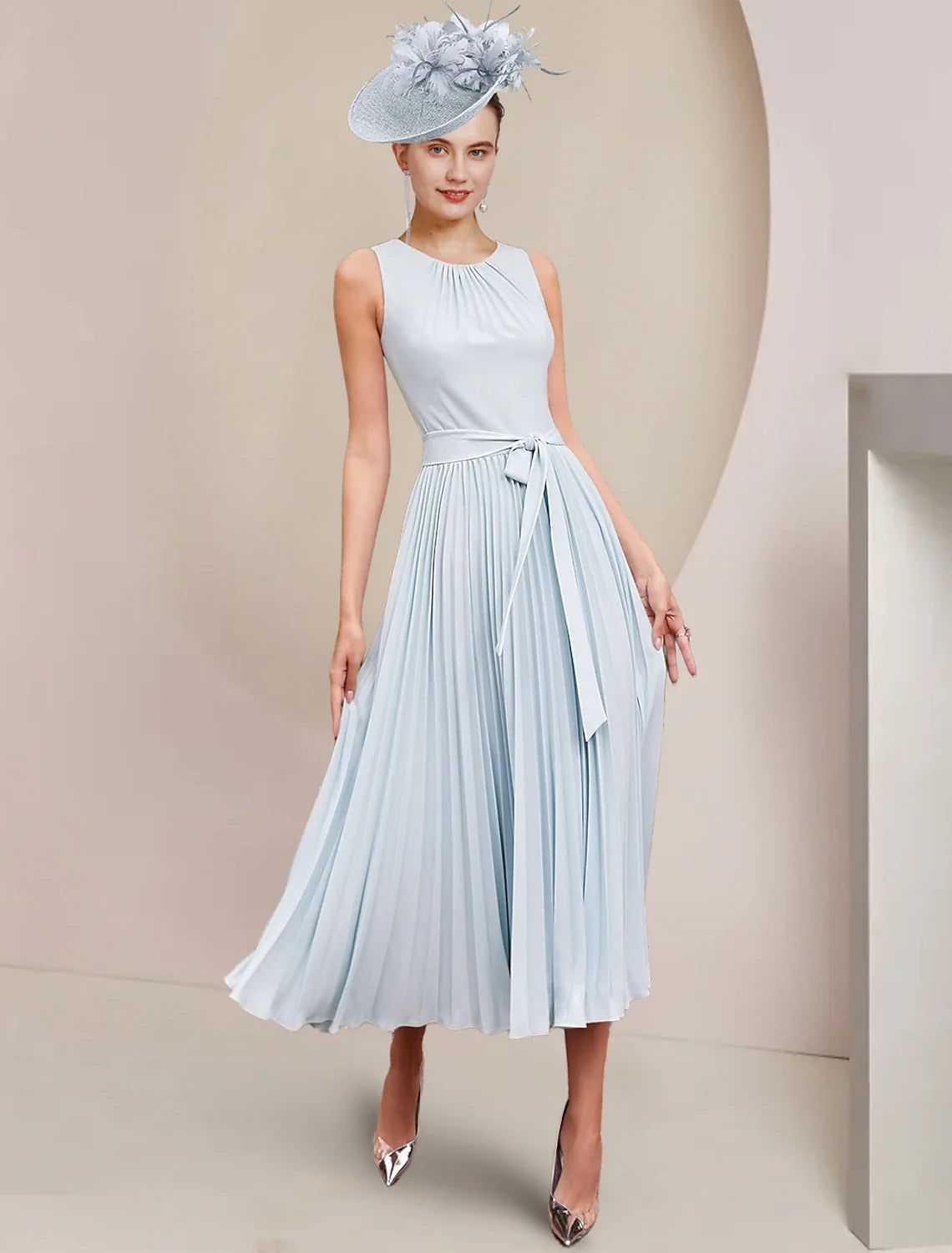 A-Line Chiffon Sleeveless Pleated Tea-Length Wedding Dress - Chloe Dress
