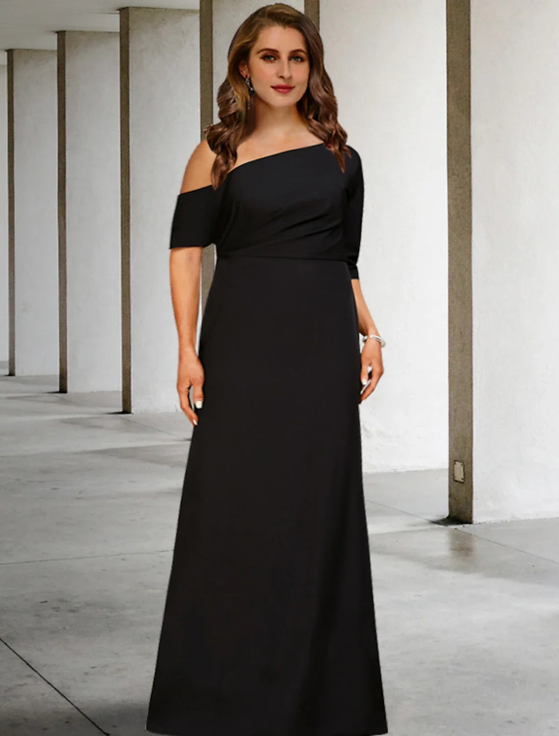 A-Line One-Shoulder Three-Quarter Sleeve Floor-Length Party Dress - Chloe Dress