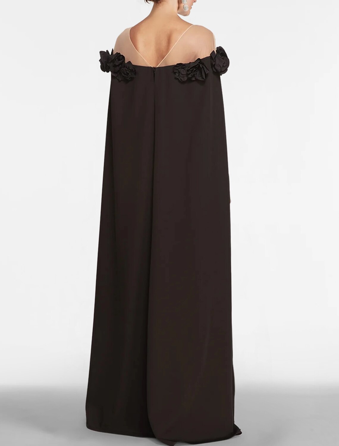 Black A-Line Off-Shoulder Chiffon Sleeveless Floor-Length Evening Dress - Chloe Dress