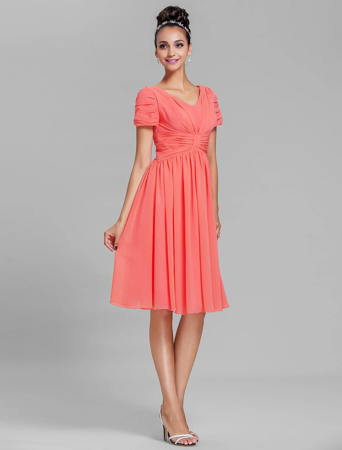Sheath V-Neck Chiffon Short Sleeve Mini Wedding Dress - Chloe Dress