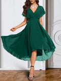 A-Line V-Neck Chiffon Short Sleeve Mini Wedding Dress - Chloe Dress