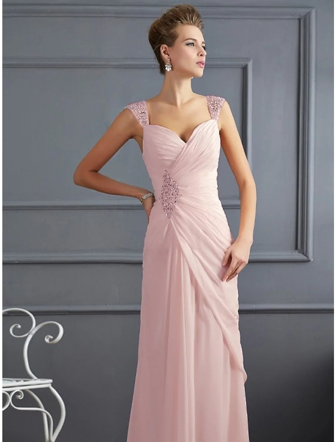 Mermaid Spaghetti Strap Chiffon Sleeveless Rhinestone Floor-Length Evening Gown - Chloe Dress