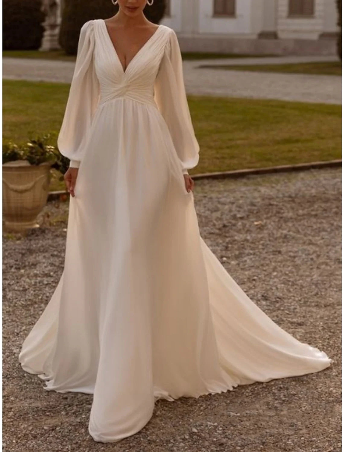 A-Line Chiffon Sleeveless Pleated Tea-Length Wedding Gown - Chloe Dress