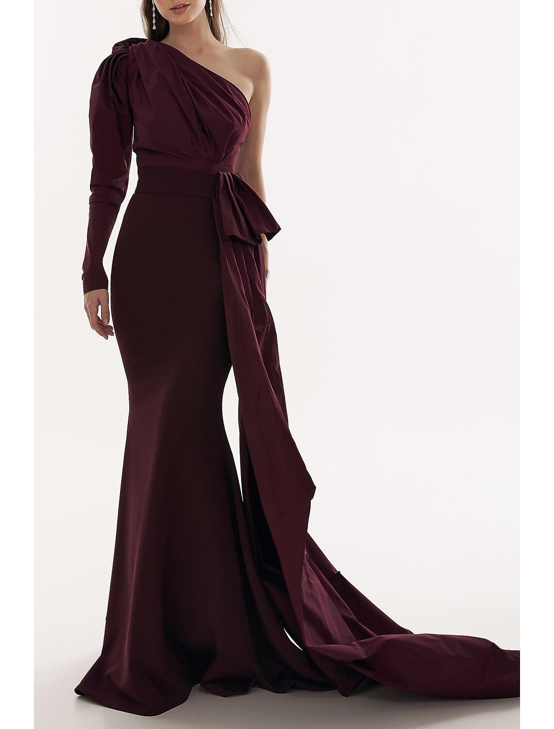 Mermaid One-Shoulder Long Sleeve Pleated Evening Gown - Chloe Dress