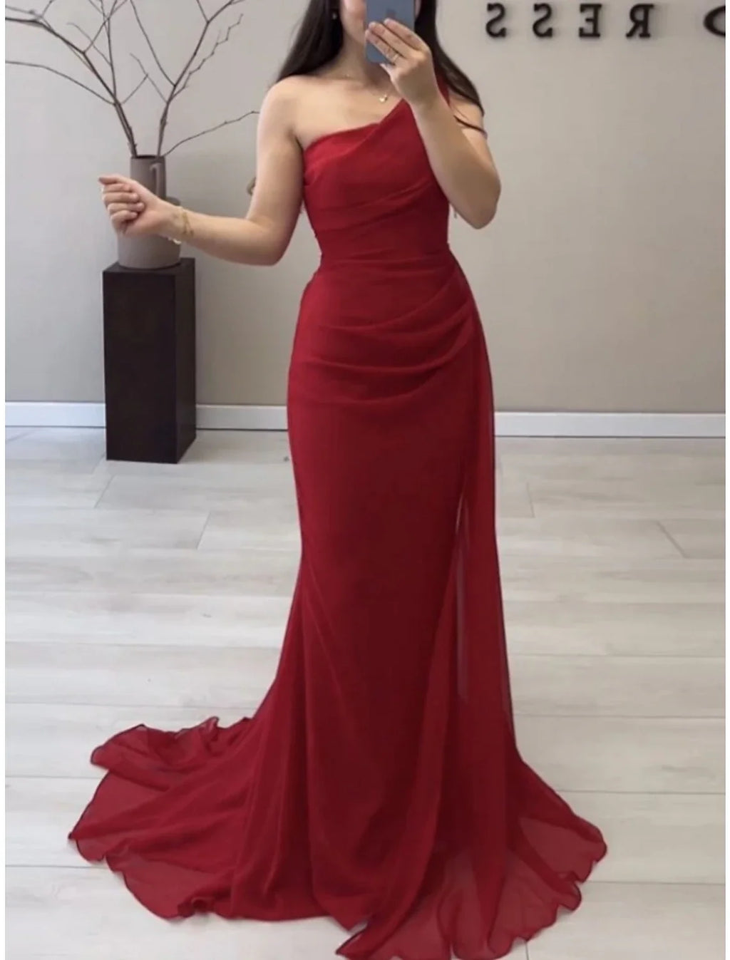 Green A-Line One-Shoulder Chiffon Sleeveless Pleated Evening Gown - Chloe Dress