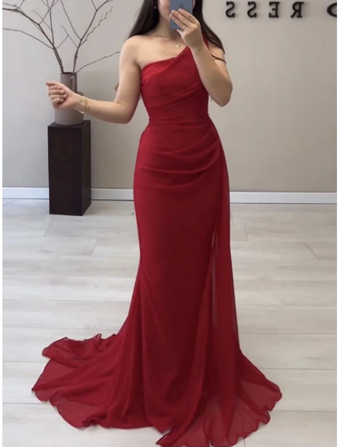Green A-Line One-Shoulder Chiffon Sleeveless Pleated Evening Gown - Chloe Dress