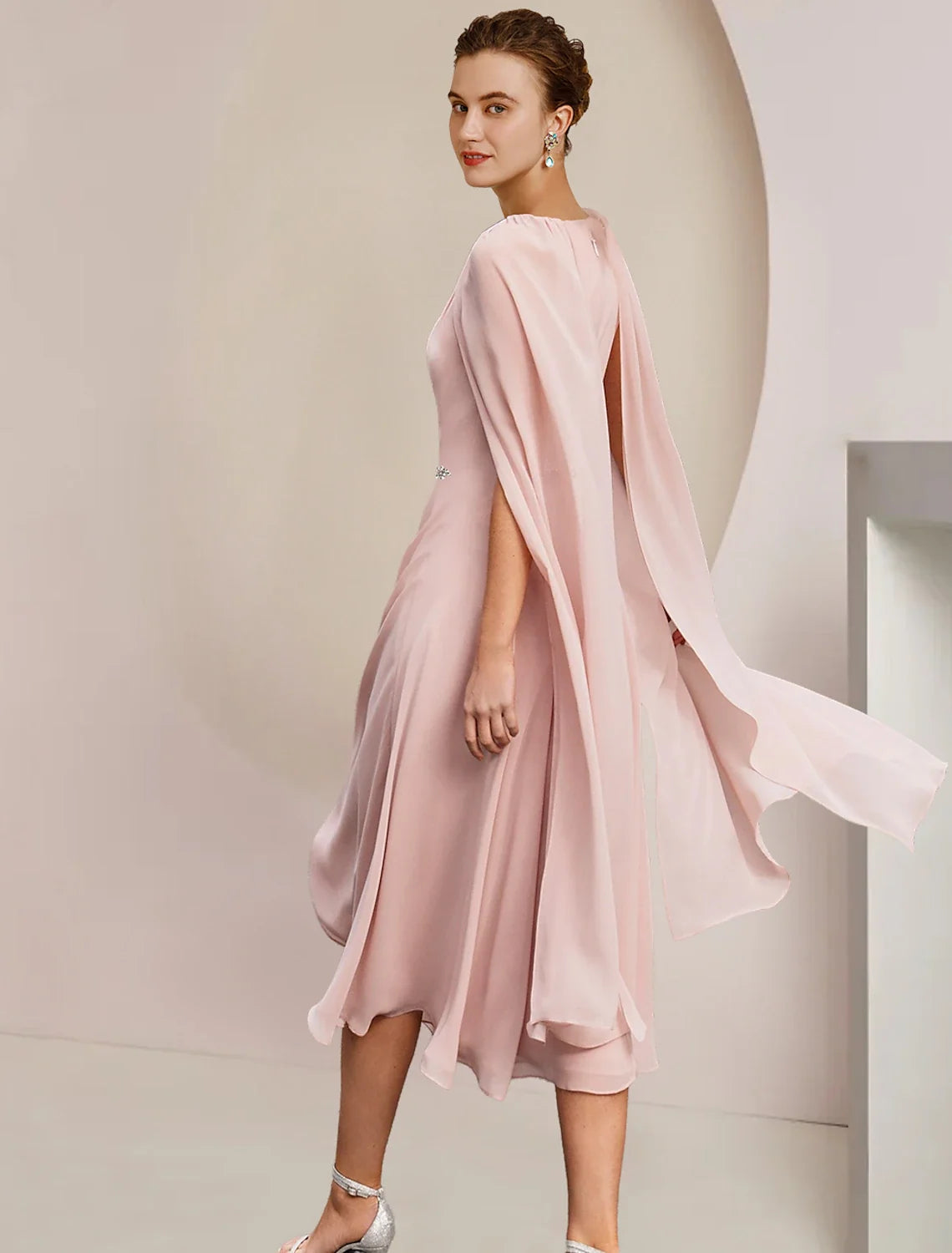 A-Line Chiffon Sleeveless Pleated Tea-Length Wedding Dress - Chloe Dress