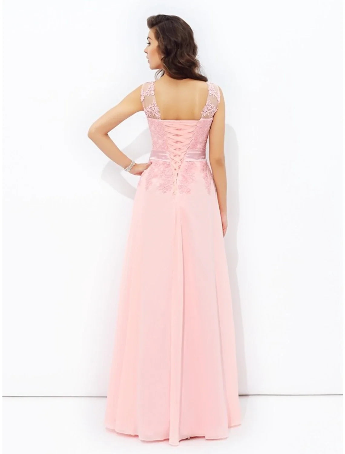 A-Line Chiffon Sleeveless Applique Floor-Length Prom Dress - Chloe Dress