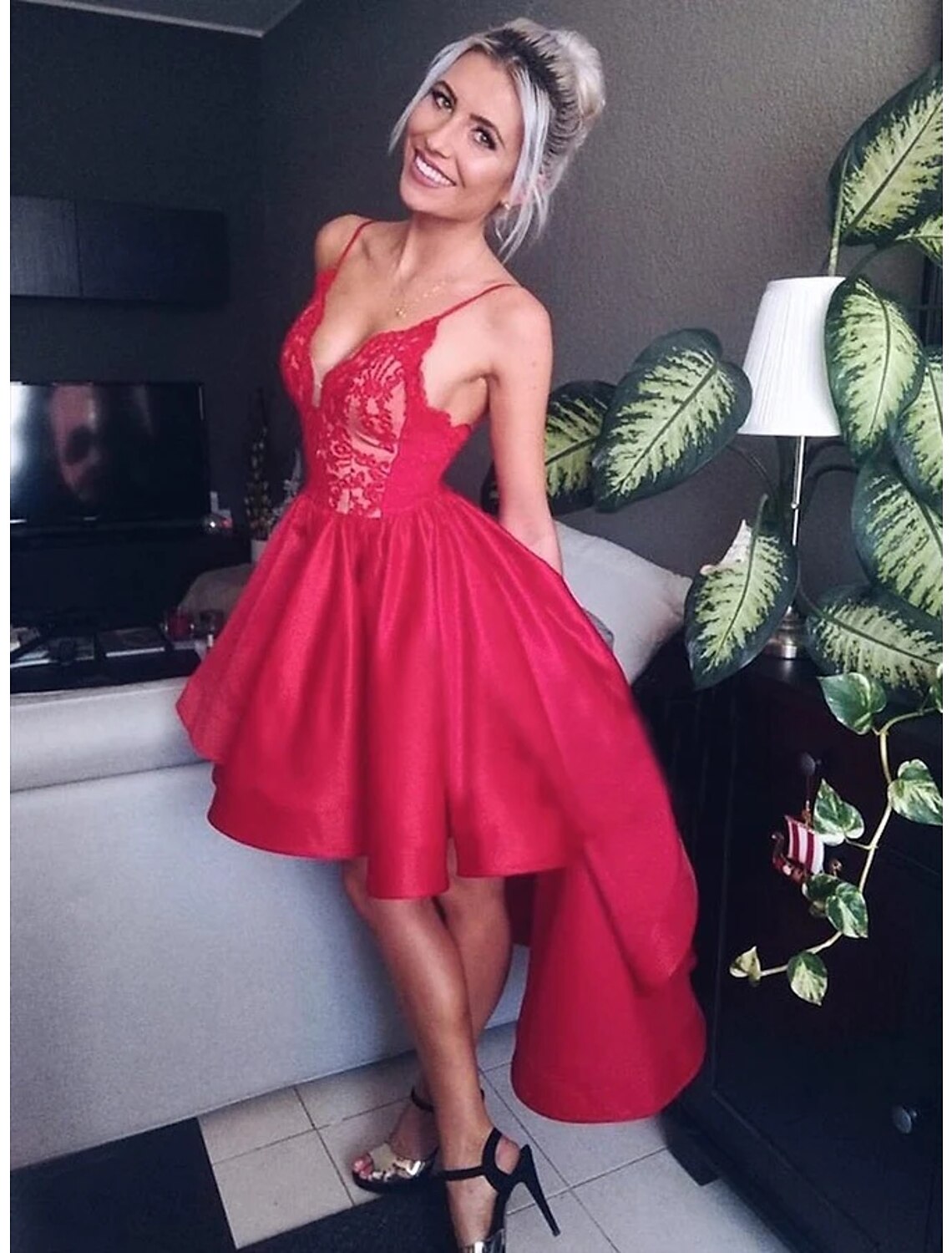 A-Line V-Neck Satin Sleeveless Pleated Prom Dress - Chloe Dress