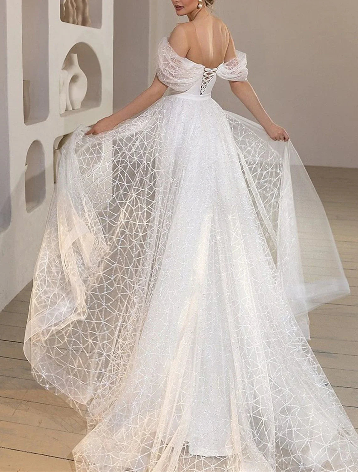 Mermaid Off-Shoulder Satin Cap Sleeve Train Wedding Gown - Chloe Dress