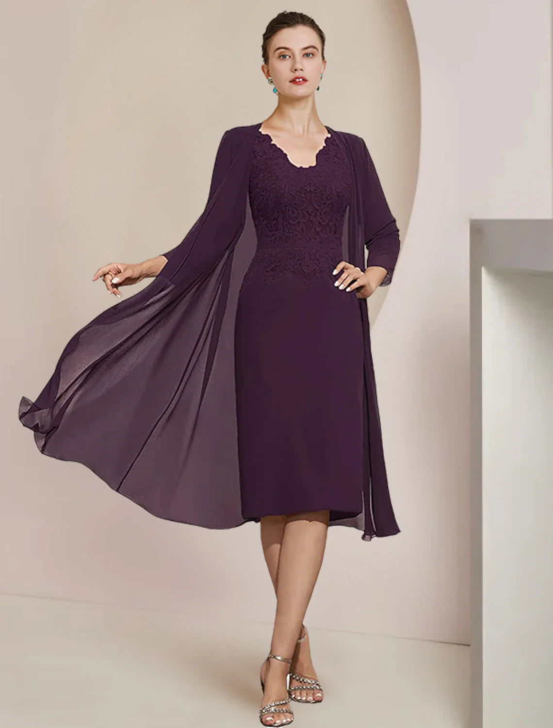 Sheath V-Neck Chiffon Short Sleeve Applique Mini Wedding Dress - Chloe Dress