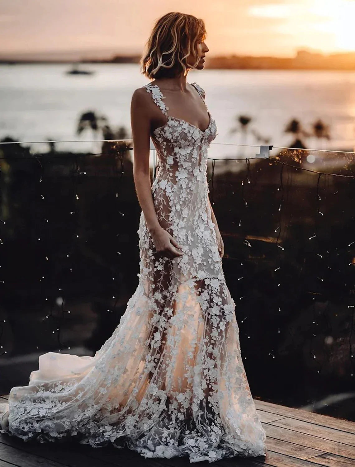 Mermaid Sweetheart Lace Train Wedding Gown - Chloe Dress