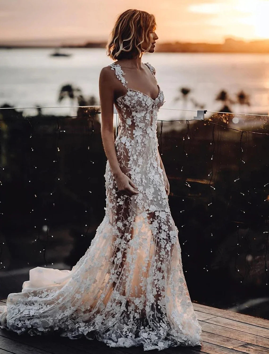 Mermaid Sweetheart Lace Train Wedding Gown - Chloe Dress