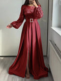 Black A-Line Satin Long Sleeve Floor-Length Evening Gown - Chloe Dress