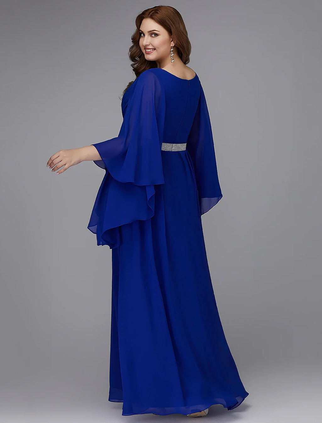 A-Line V-Neck Chiffon Long Sleeve Floor-Length Evening Dress - Chloe Dress