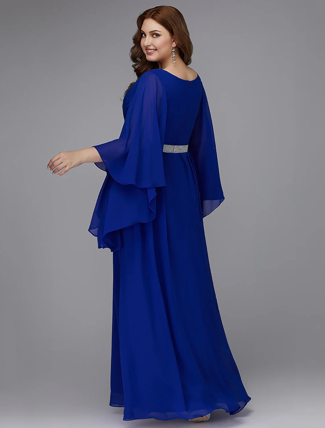 A-Line V-Neck Chiffon Long Sleeve Floor-Length Evening Dress - Chloe Dress
