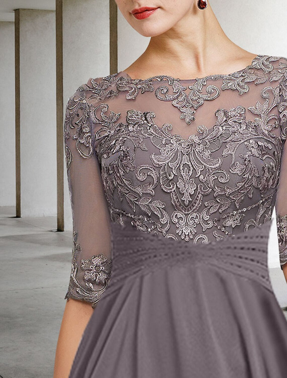 A-Line High Neck Chiffon Ruffled Ankle-Length Dress - Chloe Dress