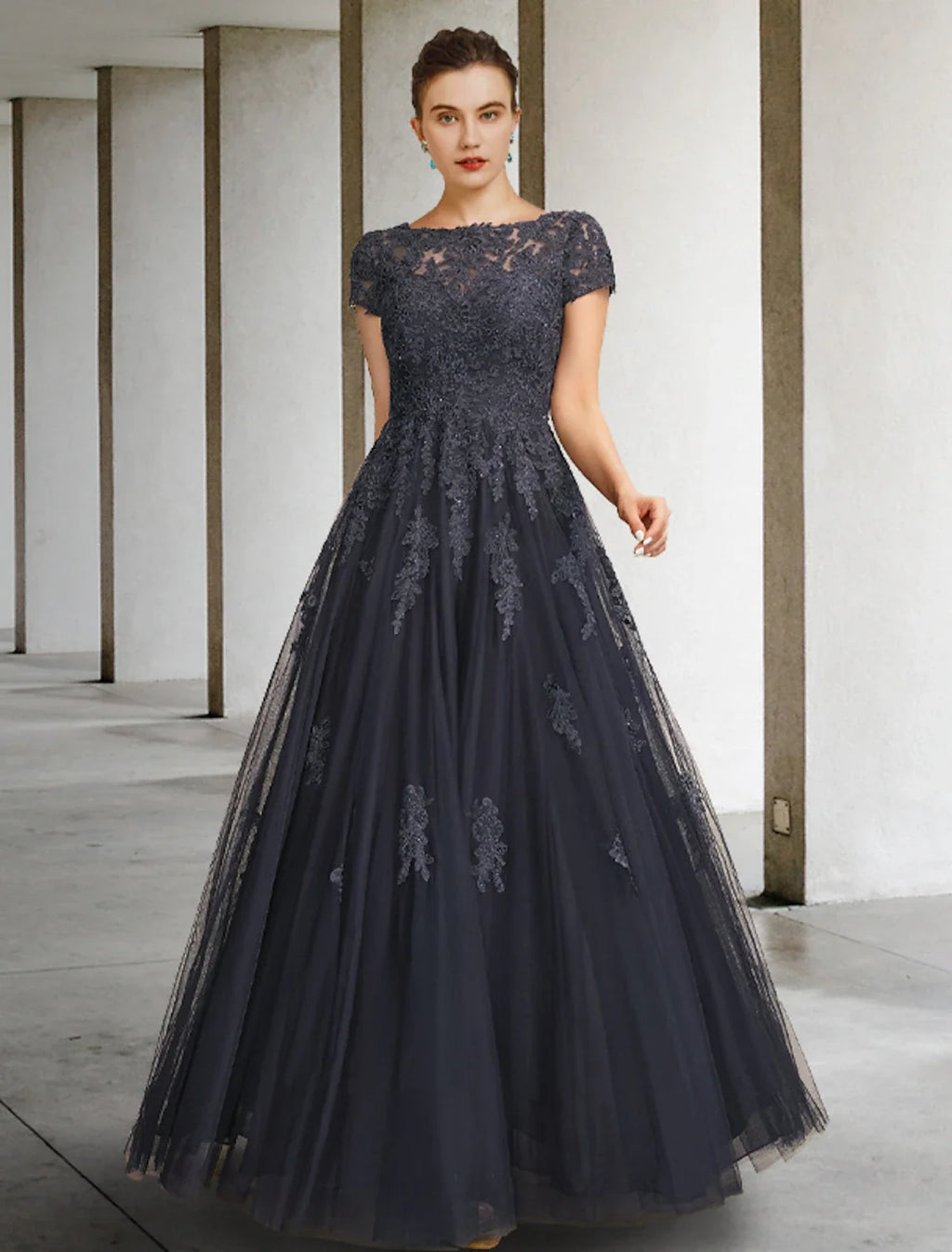 Ball Gown Tulle Short Sleeve Applique Floor-Length Gown - Chloe Dress