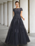 Ball Gown Tulle Short Sleeve Applique Floor-Length Gown - Chloe Dress