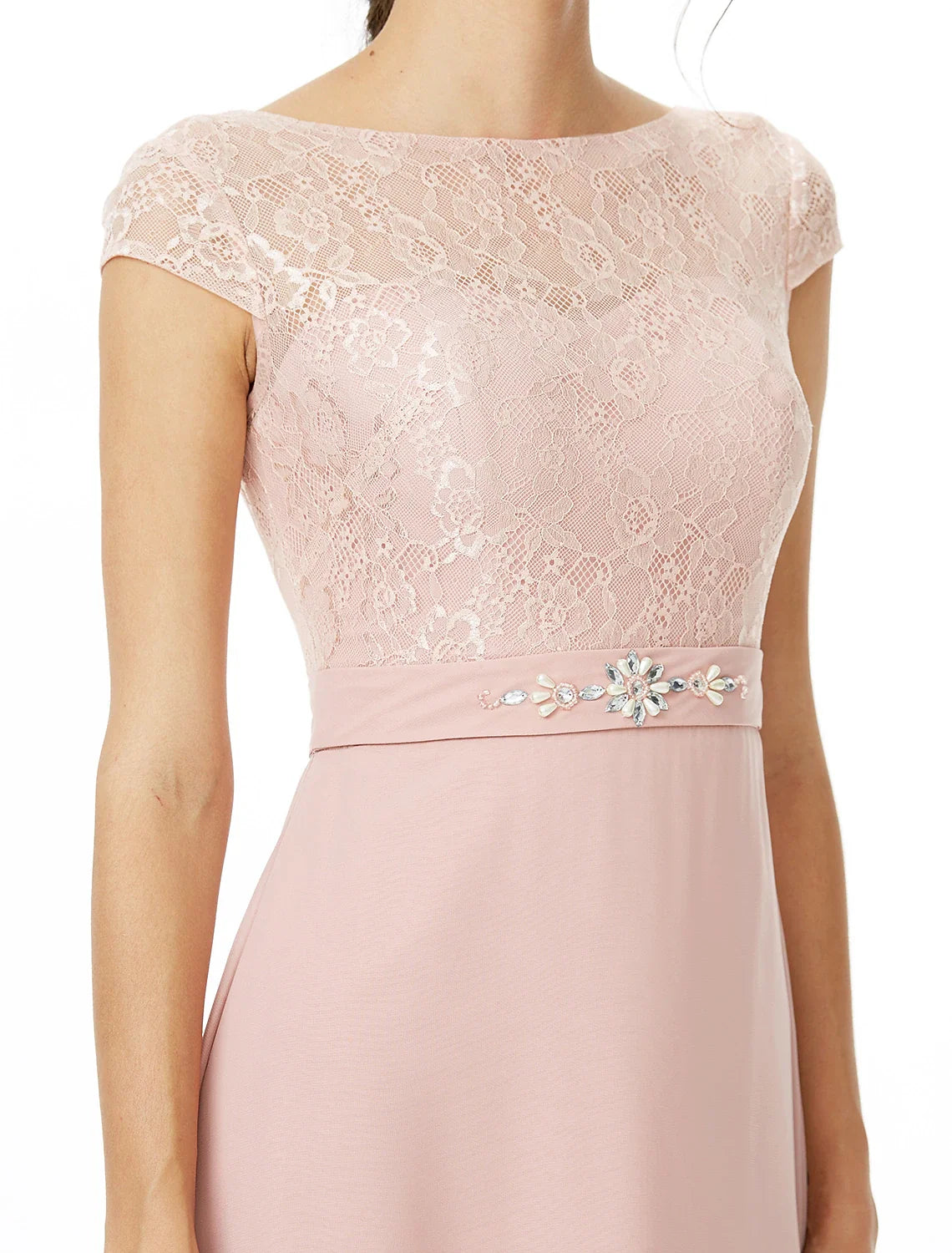 Sheath Chiffon Short Sleeve Floor-Length Wedding Dress - Chloe Dress