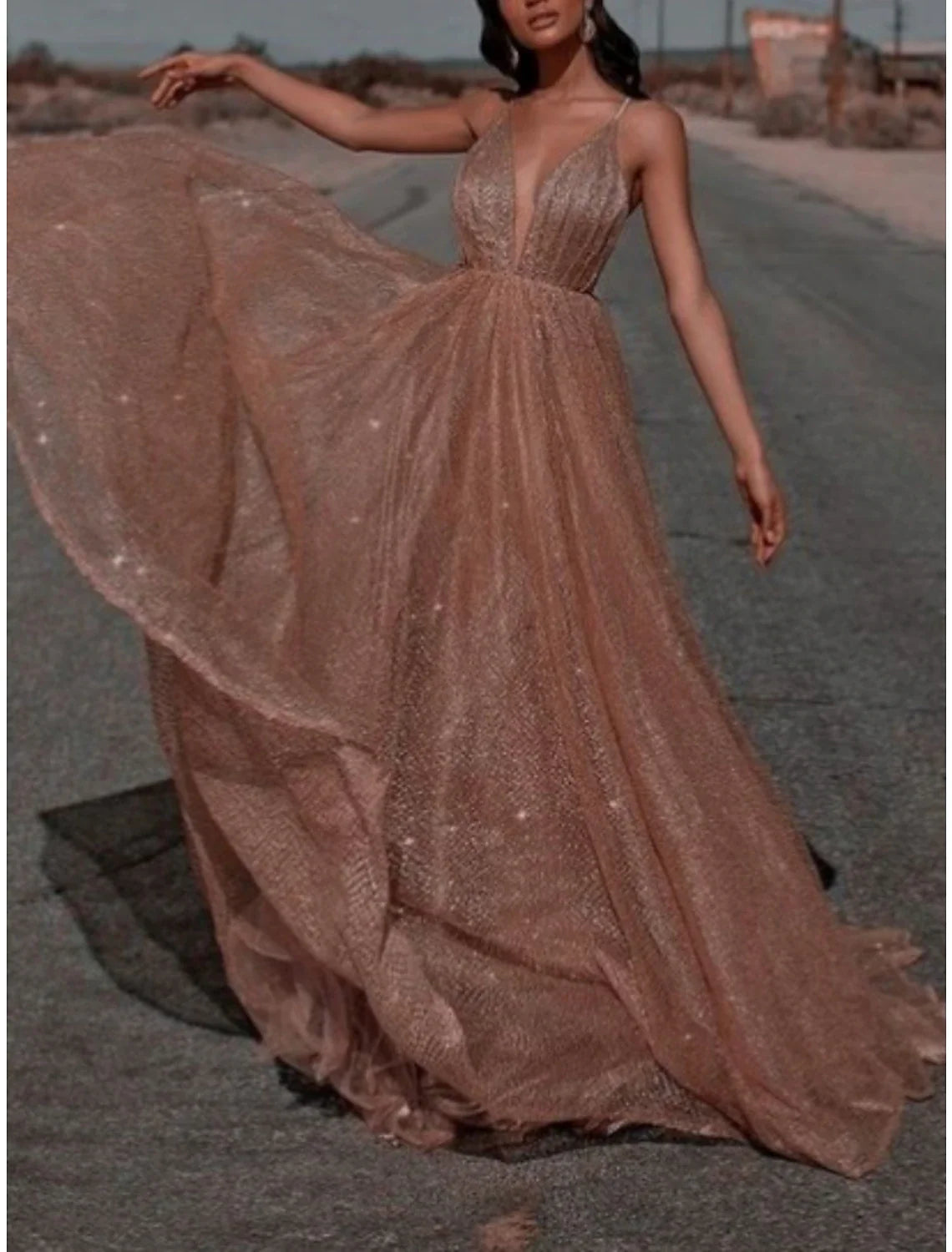 Green A-Line Spaghetti Strap Sequin Sleeveless Pleated Prom Dress - Chloe Dress