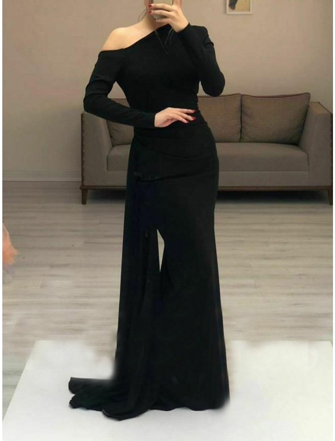 Sheath One-Shoulder Long Sleeve Floor-Length Evening Dress - Chloe Dress