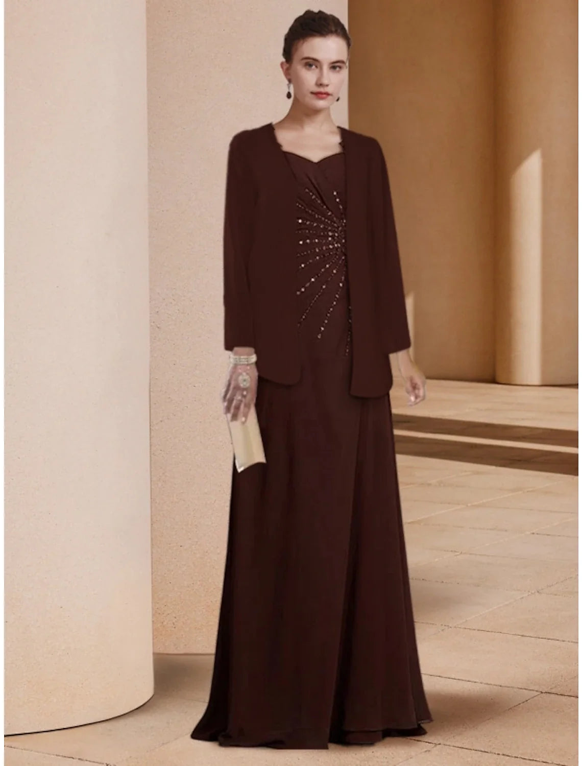 Sheath Chiffon Long Sleeve Floor-Length Wedding Dress - Chloe Dress
