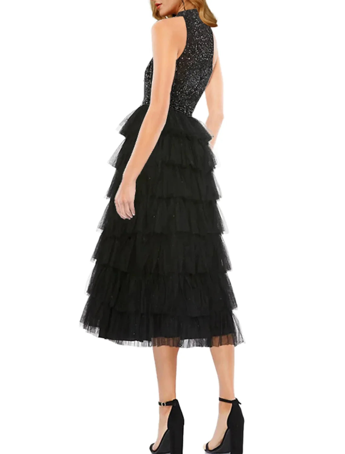A-Line High Neck Tulle Sleeveless Tea-Length Wedding Dress - Chloe Dress