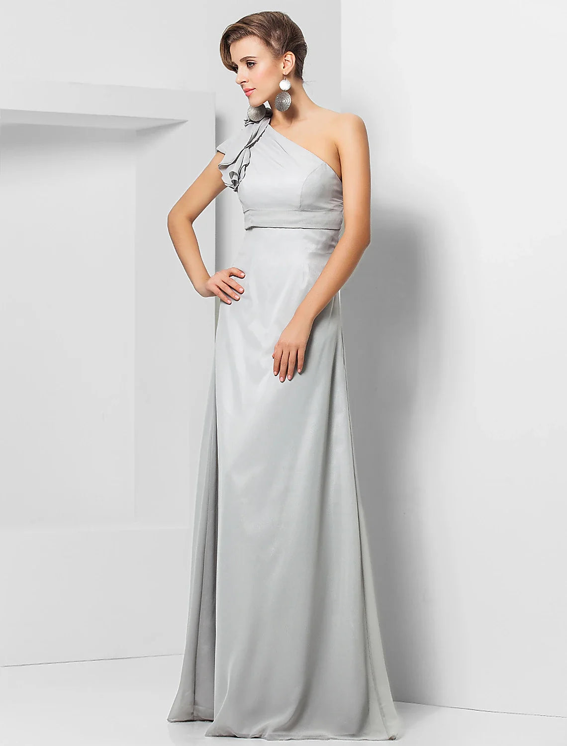 Sheath One-Shoulder Chiffon Sleeveless Applique Floor-Length Evening Dress - Chloe Dress