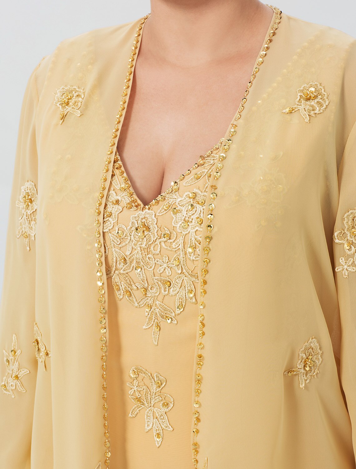A-Line V-Neck Chiffon Long Sleeve Wrap Formal Dress - Chloe Dress