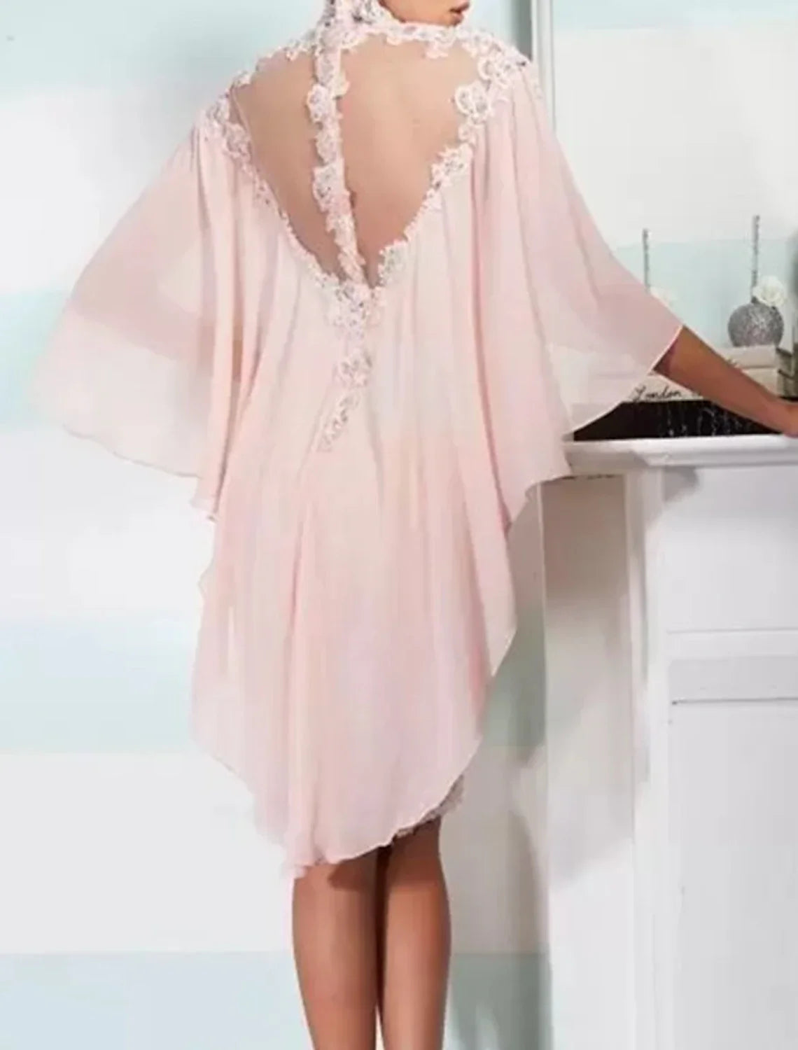 Mermaid High Neck Chiffon Sleeveless Applique Knee-Length Cocktail Dress - Chloe Dress
